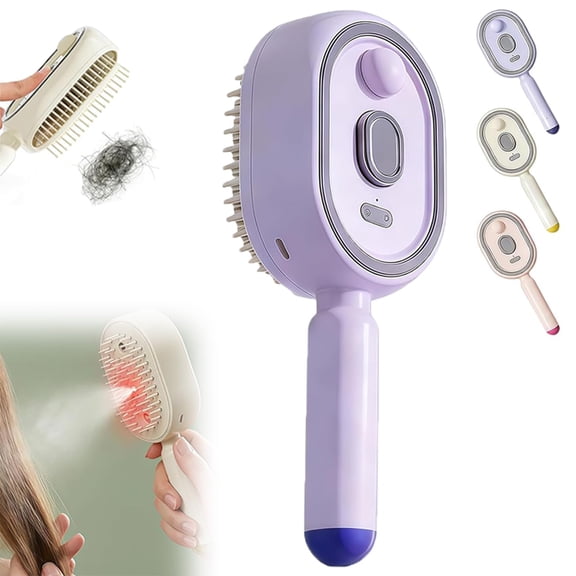 Electric Steam Hair Brush - 2-in-1 Misting Detangling Comb with Red Light, Self-Cleaning, Scalp Massage, USB Rechargeable