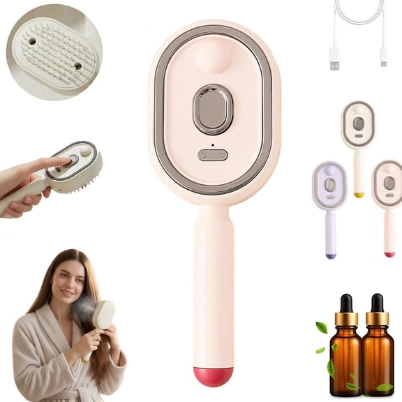 Electric Steam Hair Brush, 2-in-1 Misting Spray Comb with Retractable Air Cushion, Anti-Static Massage Brush to Reduce Frizz & Nourish Hair