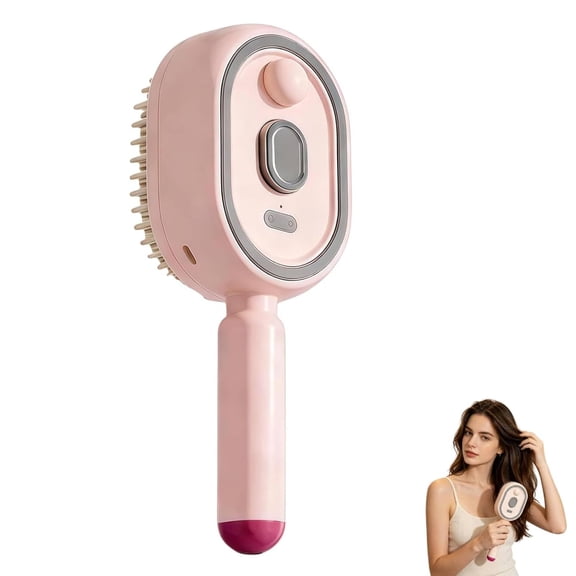 Electric Steam Hair Brush, Misting Hair Brush, Red Light Massage Comb, Rechargeable Air Cushion Spray Detangler for Frizzy Dry Damaged hair Care (pink)