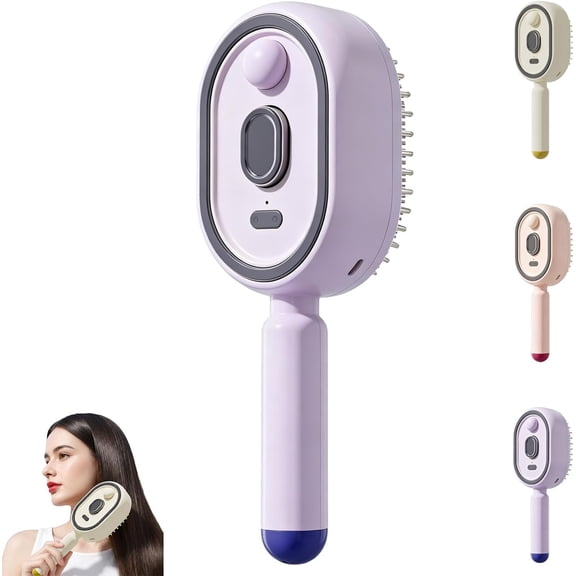 Electric Steam Hair Brush,Rechargeable Anti‑Static Straightener,Portable Detangling,Nano Mist,Frizz Control (Purple)