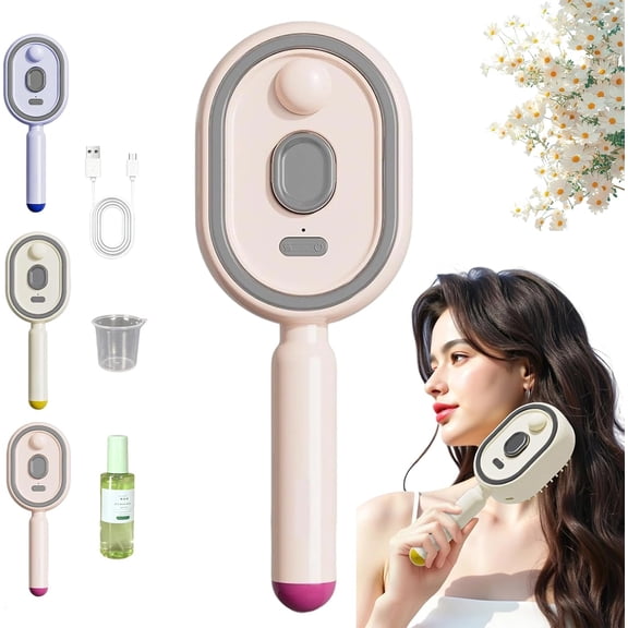 Electric Steam Hair Straightener, 2026 Upgraded Steam Straighteners for Hair, Rechargeable Steams Brush for Hairs, Reduce Frizz, Nourishes Hairs, Anti-Static (P2)