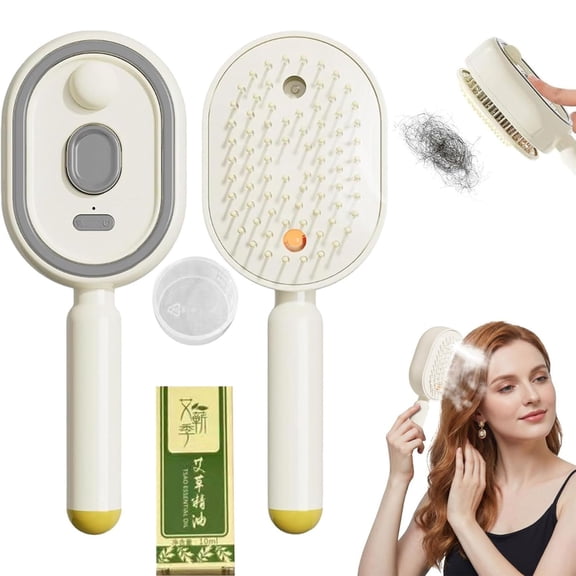 Electric Steaming Massage Hair Care Brush, 2026 New Rechargeable Detangling Comb, Mist Spray Design for Reducing Frizz, Nourishing Hair & Anti-Static(Beige)