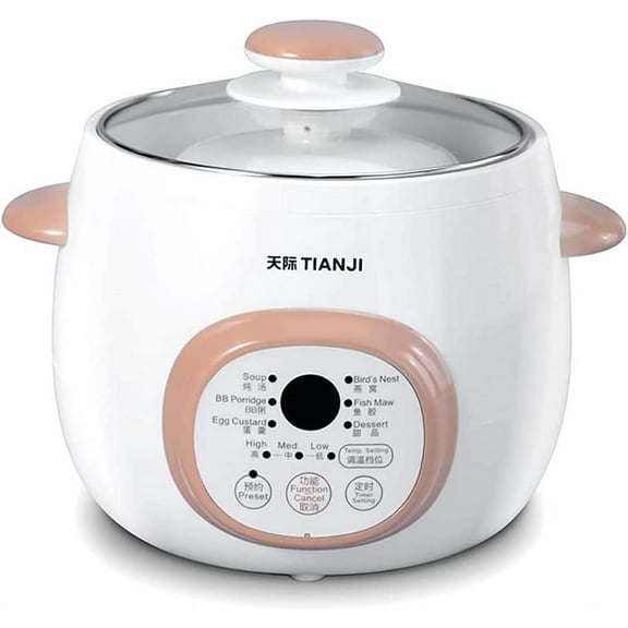 Electric Stew Pot, Ceramic Soup Porridge Cooker, Slow Cookers with Lid, 1L, White