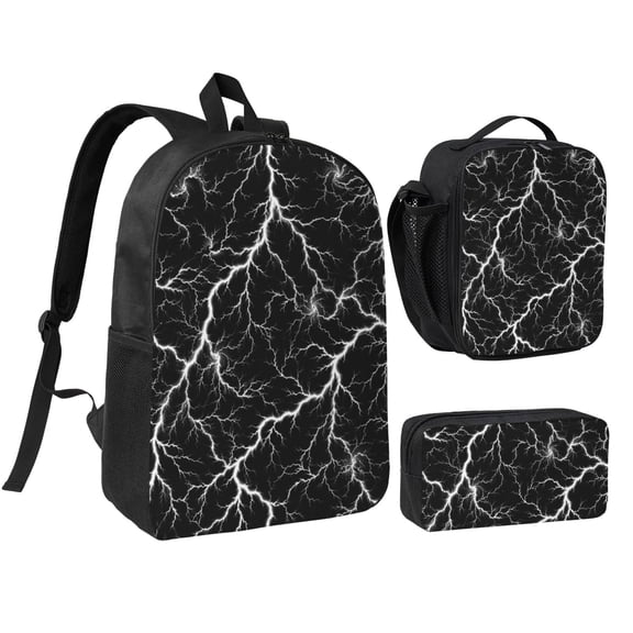 Electric Storm Lightning Thunder 17-inch Laptop Backpack 3-Piece Set with Insulated Lunch Bag and Accessory Pouch, Rucksack for Teens Adults