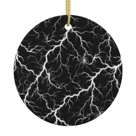 Electric Storm Lightning Thunder Ceramic Christmas Ornament, Round Porcelain Xmas Tree Hanging Decoration