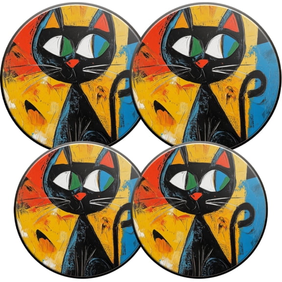 Electric Stove Burner Covers,4 Pcs Round Gas Burner Cover,8 and 10 Inch,Artistic Black Cat with Vivid Eyes