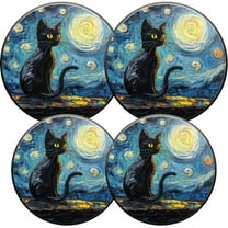 Electric Stove Burner Covers,4 Pcs Round Gas Burner Cover,8 and 10 Inch,Black Cat Gazing at the Painted Stars
