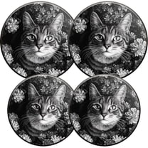 Electric Stove Burner Covers,4 Pcs Round Gas Burner Cover,8 and 10 Inch,Cat in Monochrome Garden of Flowers