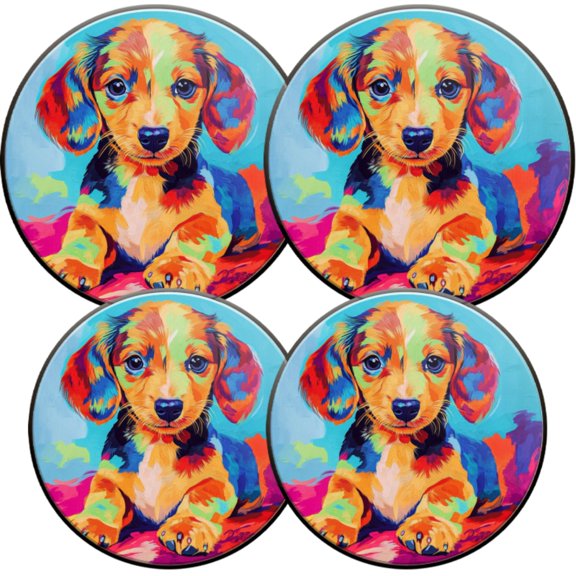 Electric Stove Burner Covers,4 Pcs Round Gas Burner Cover,8 and 10 Inch,Color - block Dachshund Puppy