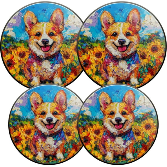 Electric Stove Burner Covers,4 Pcs Round Gas Burner Cover,8 and 10 Inch,Color - laden Dog amidst Yellow Blooms
