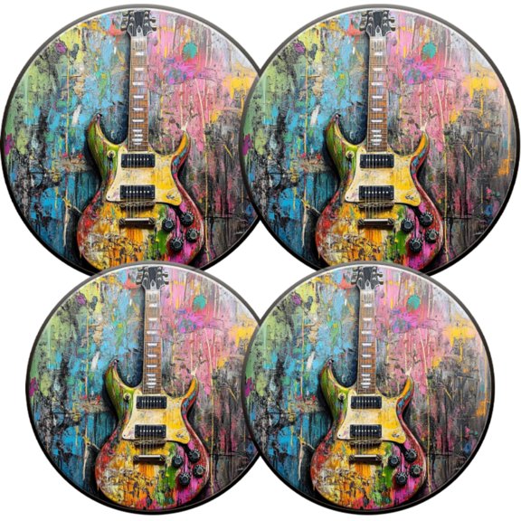 Electric Stove Burner Covers,4 Pcs Round Gas Burner Cover,8 and 10 Inch,Colorful Electric Guitar on Graffiti - style Wall