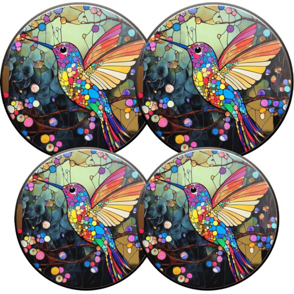 Electric Stove Burner Covers,4 Pcs Round Gas Burner Cover,8 and 10 Inch,Colorful Stained - glass Hummingbird