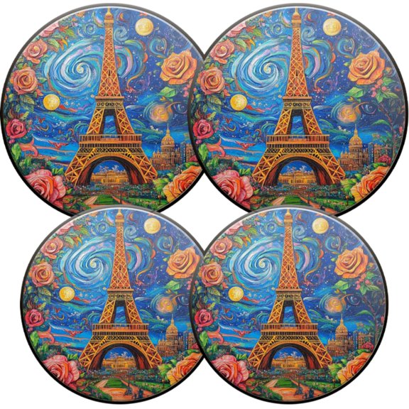 Electric Stove Burner Covers,4 Pcs Round Gas Burner Cover,8 and 10 Inch,Eiffel Tower Surrounded by Roses