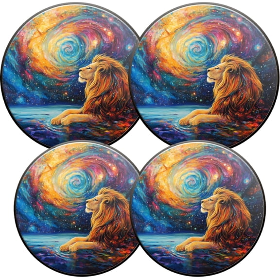 Electric Stove Burner Covers,4 Pcs Round Gas Burner Cover,8 and 10 Inch,Expressionist - style Lion with Cosmic Background