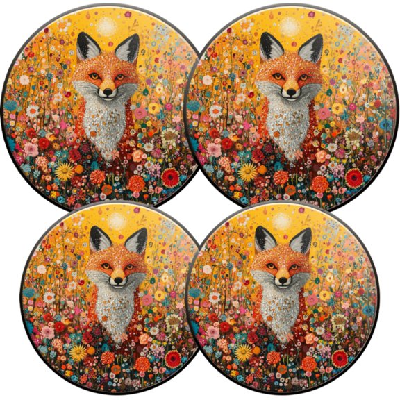 Electric Stove Burner Covers,4 Pcs Round Gas Burner Cover,8 and 10 Inch,Fox Surrounded by Blooming Flowers
