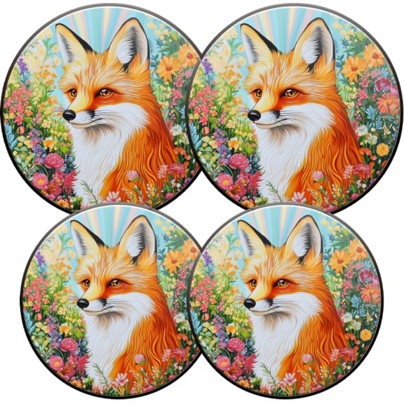 Electric Stove Burner Covers,4 Pcs Round Gas Burner Cover,8 and 10 Inch,Fox in the Shadow of Flowers