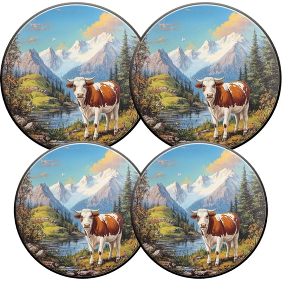 Electric Stove Burner Covers,4 Pcs Round Gas Burner Cover,8 and 10 Inch,Majestic Alpine Cow by the Water