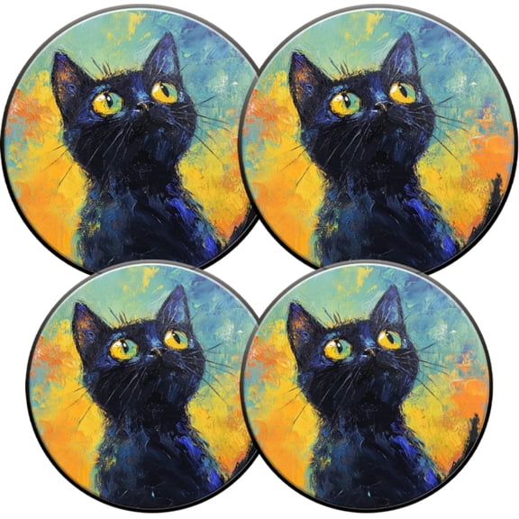 Electric Stove Burner Covers,4 Pcs Round Gas Burner Cover,8 and 10 Inch,Mysterious Black Cat with Striking Yellow Eyes