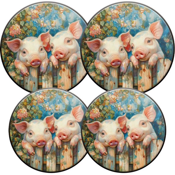Electric Stove Burner Covers,4 Pcs Round Gas Burner Cover,8 and 10 Inch,Piglets with Curious Eyes and Flower Backdrop
