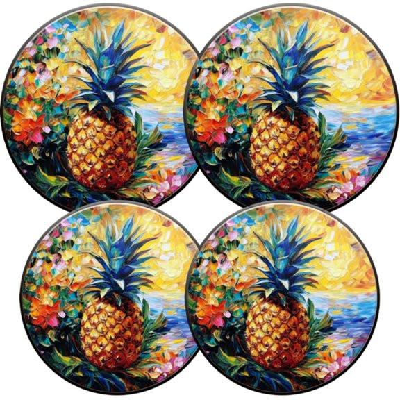 Electric Stove Burner Covers,4 Pcs Round Gas Burner Cover,8 and 10 Inch,Sunset - hued Pineapple Illustration