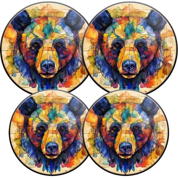 Electric Stove Burner Covers,4 Pcs Round Gas Burner Cover,8 and 10 Inch,Watercolor - style Geometric Bear Head