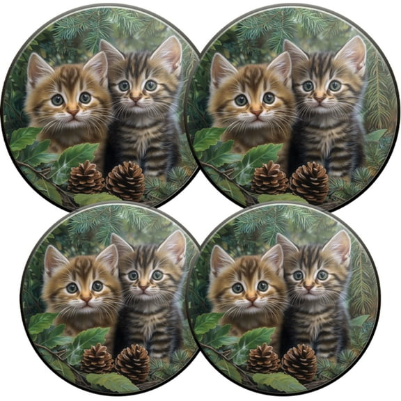 Electric Stove Burner Covers,4 Pcs Round Gas Burner Cover,8 and 10 Inch,adorable cats on forest background