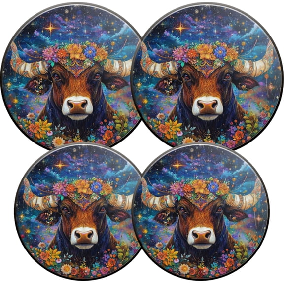 Electric Stove Burner Covers,4 Pcs Round Gas Burner Cover,8 and 10 Inch,circular design with floral and boho elements