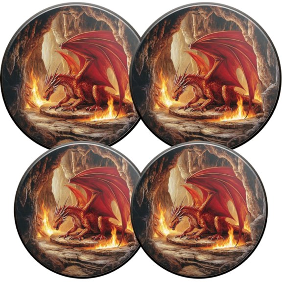 Electric Stove Burner Covers,4 Pcs Round Gas Burner Cover,8 and 10 Inch,red dragon in the middle of lava