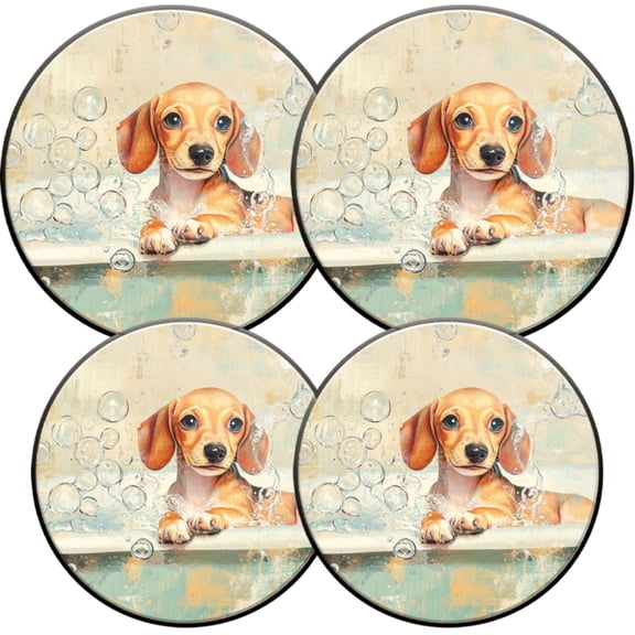 Electric Stove Burner Covers,4 Pcs Round Gas Burner Cover,8 and 10 Inch,vintage distressed painting of adorable dachshund puppy