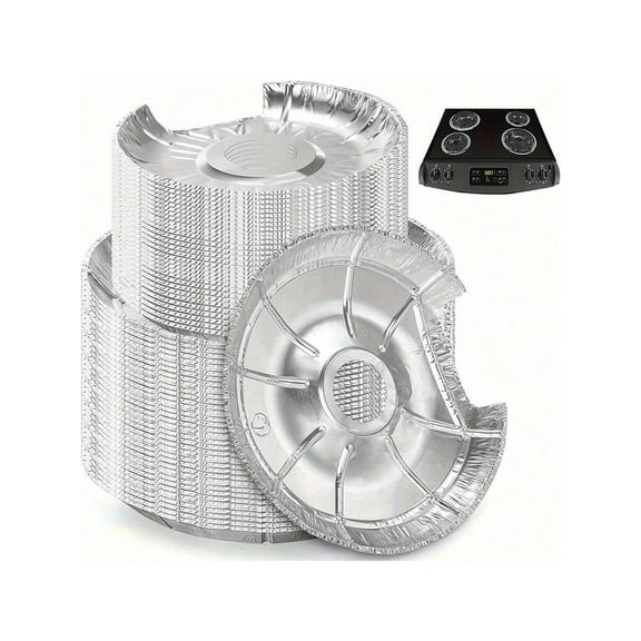 Electric Stove Burner Covers 50-Pack, Round Disposable Aluminum Foil Stove Top Burner Liners for Kitchen Range, 6-Inch and 8-Inch Reflector Drip Pan Bibs, Silver Foil