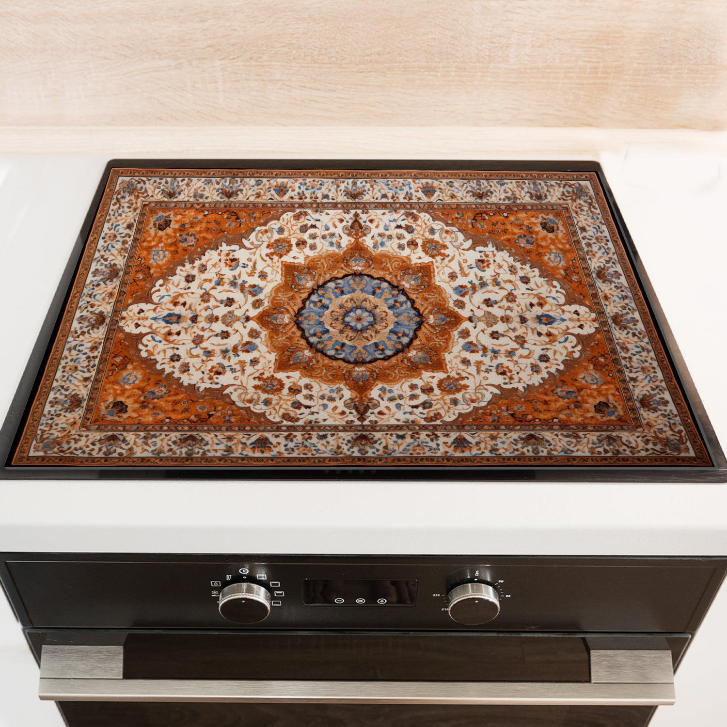 Electric Stove Burner Covers, Retro Bohemia Mandala Pattern Range Top for Expanding Counter Space Stovetop Decor, Square Washable Decorative Pad for Kitchen RV (28×20 Inch)
