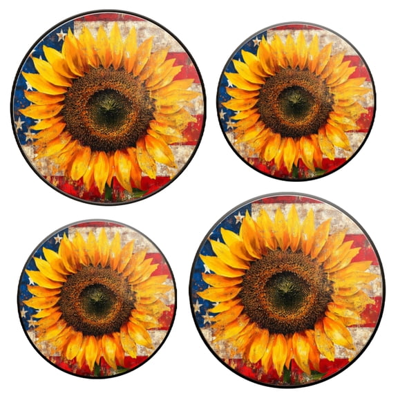 Electric Stove Burner Covers Set of 4 for Range Accessories, American Flag Elements With Sunflowers Gas Metal Cover for Expanding Counter Space Stovetop Decor