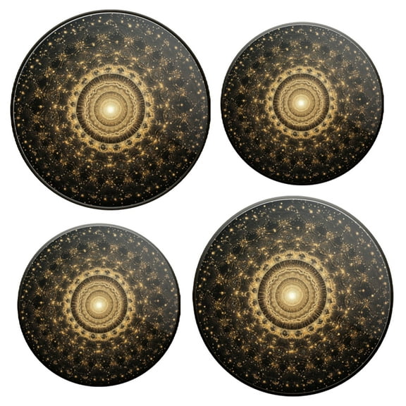 Electric Stove Burner Covers Set of 4 for Range Accessories, Gold Patterns Surround Bright Light Sources Gas Metal Cover for Expanding Counter Space Stovetop Decor
