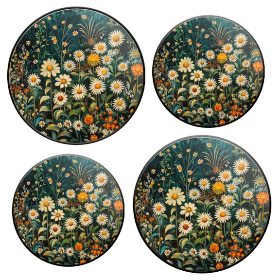 Electric Stove Burner Covers Set of 4 for Range Accessories, White Daisies And Yellow Marigolds In Wild Gas Metal Cover for Expanding Counter Space Stovetop Decor