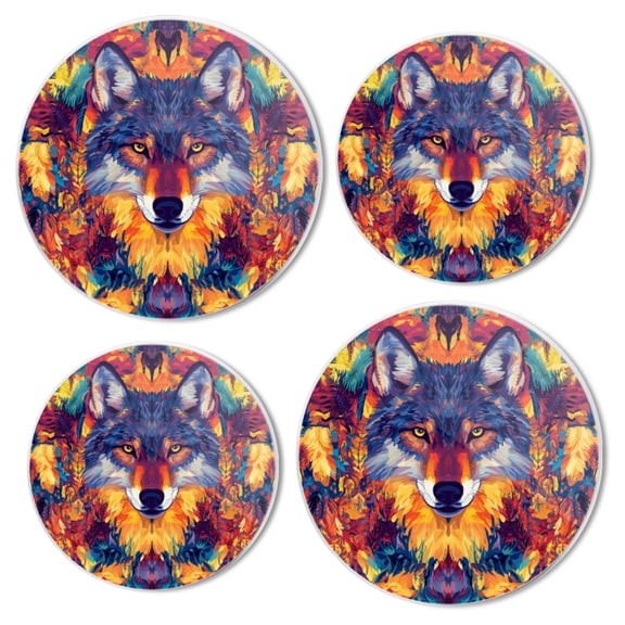 Electric Stove Burner Covers Set of 4 for Range Accessories, Wolf Head Art In Abstract Style Gas Metal Cover for Expanding Counter Space Stovetop Decor