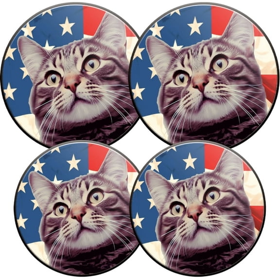 Electric Stove Burner Covers, Set of 4, Round Burner Cover,8 and 10 Inch,American Flag Background with Cute Cat