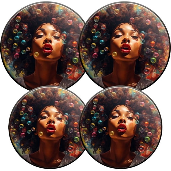 Electric Stove Burner Covers, Set of 4, Round Burner Cover,8 and 10 Inch,Beautiful Black Woman with Curly Afro Blowing Bubbles