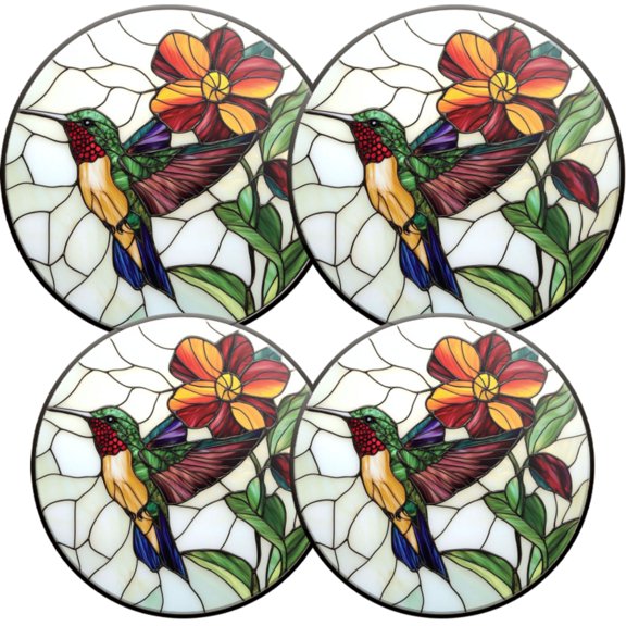 Electric Stove Burner Covers, Set of 4, Round Burner Cover,8 and 10 Inch,Beautiful Hummingbird And Hibiscus