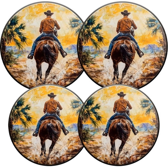Electric Stove Burner Covers, Set of 4, Round Burner Cover,8 and 10 Inch,Cool Cowboy Riding Horse