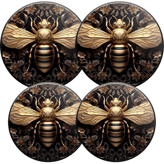 Electric Stove Burner Covers, Set of 4, Round Burner Cover,8 and 10 Inch,Golden Bee on Black Background