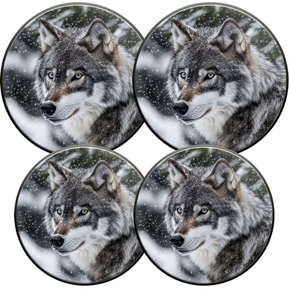 Electric Stove Burner Covers, Set of 4, Round Burner Cover,8 and 10 Inch,Grey Wolf Head with Pine Tree And Snow