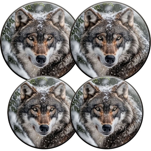 Electric Stove Burner Covers, Set of 4, Round Burner Cover,8 and 10 Inch,Grey Wolf Head with Pine Tree