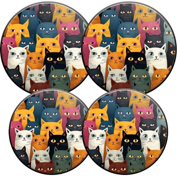 Electric Stove Burner Covers, Set of 4, Round Burner Cover,8 and 10 Inch,Group of Cats All Different Colors