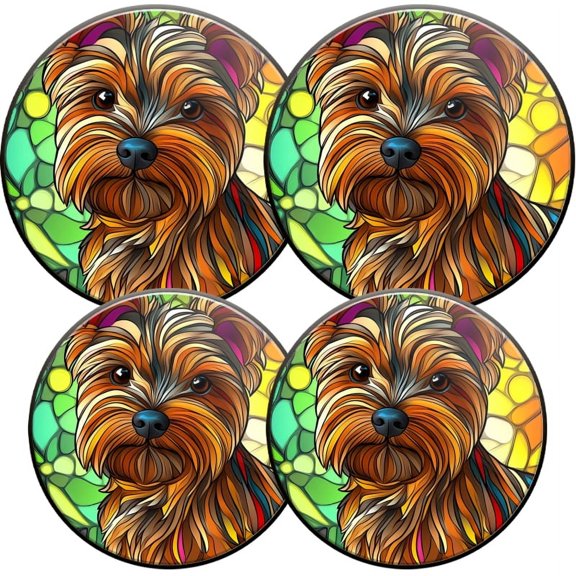 Electric Stove Burner Covers, Set of 4, Round Burner Cover,8 and 10 Inch,Happy_Yorkshire_Terrier_In_The_Style_Of_Stained_Glass_(4)