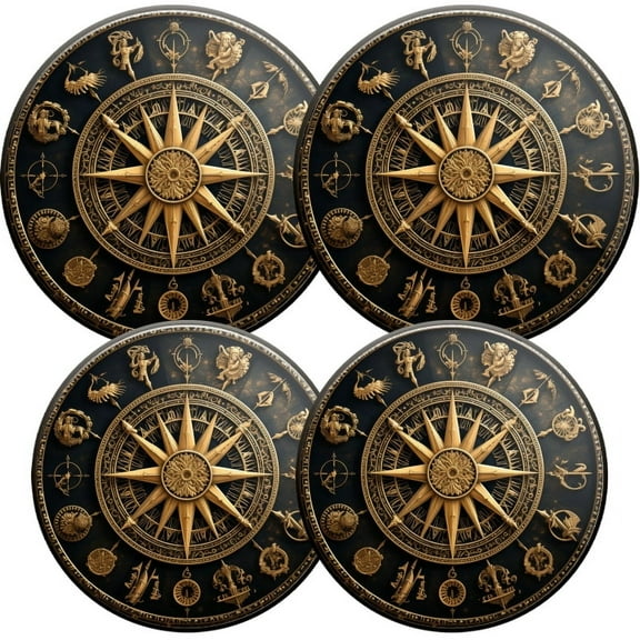 Electric Stove Burner Covers, Set of 4, Round Burner Cover,8 and 10 Inch,Illustration of The Zodiac Signs on Ancient Compass
