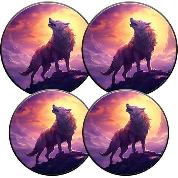 Electric Stove Burner Covers, Set of 4, Round Burner Cover,8 and 10 Inch,Majestic Wolf Howling on Top of Mountain At Sunset