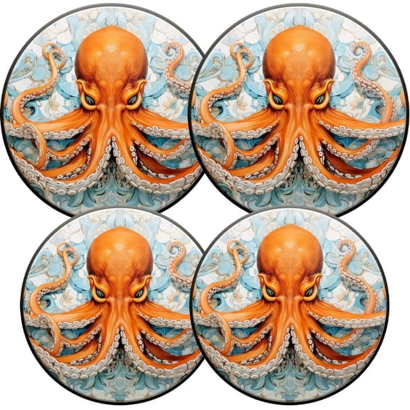Electric Stove Burner Covers, Set of 4, Round Burner Cover,8 and 10 Inch,Orange Octopus with Tentacles Wrapped Around