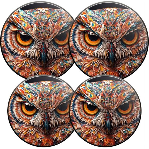 Electric Stove Burner Covers, Set of 4, Round Burner Cover,8 and 10 Inch,Owl_Made_Of_Psychedelic_Patterns_With_Vibrant_Colors_And_Intricate_Details