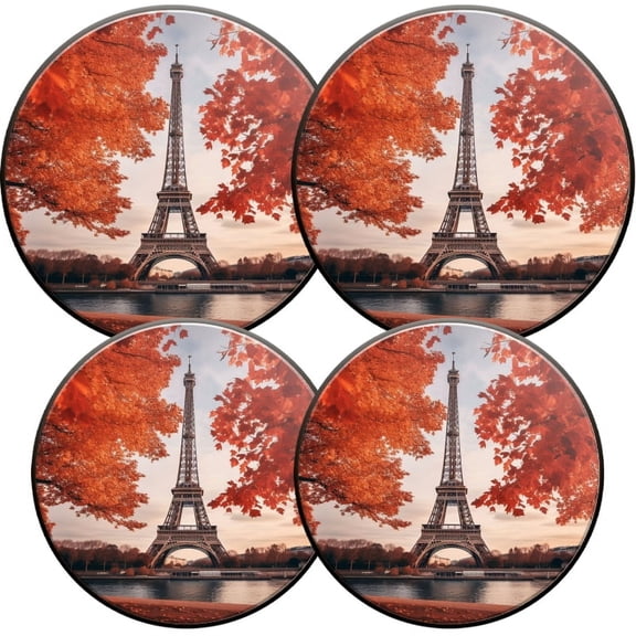 Electric Stove Burner Covers, Set of 4, Round Burner Cover,8 and 10 Inch,Stunning Autumn Scene of The Eiffel Tower in Paris