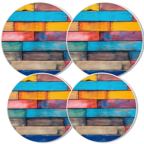 Electric Stove Burner Covers, Set of 4,White Round Cover for Gas Stovetop,8 and 10 Inch,Colorful Wood Wall Background with Wooden Slats